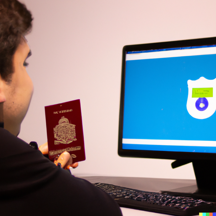 DALL·E 2023-02-05 22.43.43 - Una persona en una computadora con su pasaporte_